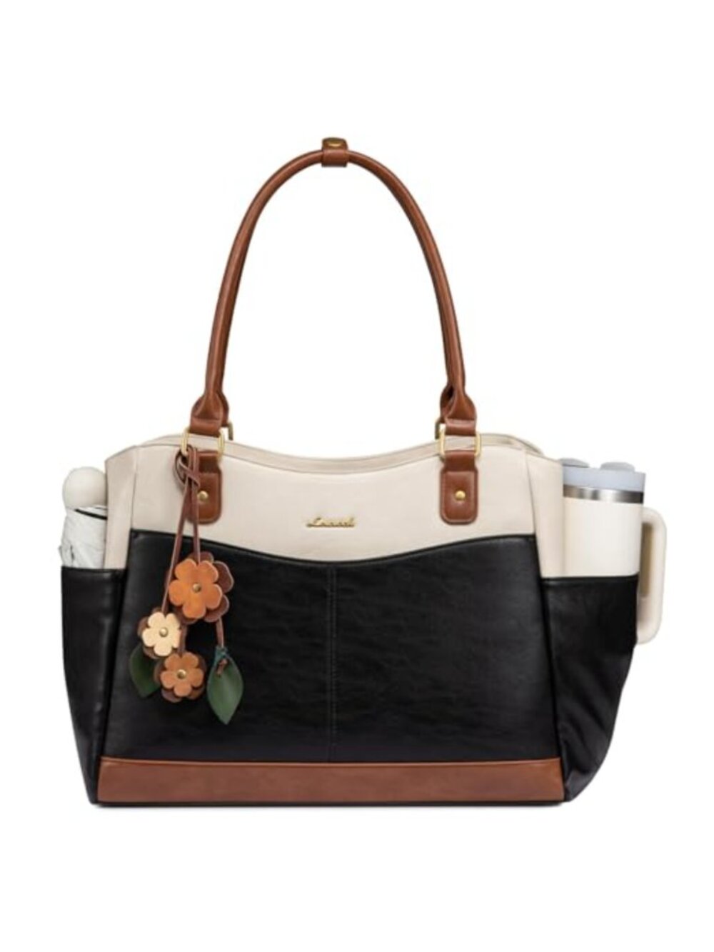LOVEVOOK Laptop Bag for Women, Vintage Work Tote Bag with Large Cup Holder